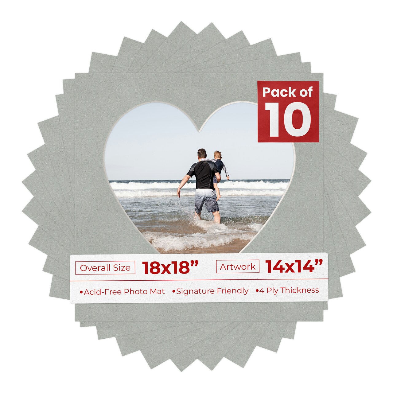 Light Grey Suede Mat Board for 18x18 Frames - Heart Opening for 14x14 Photos